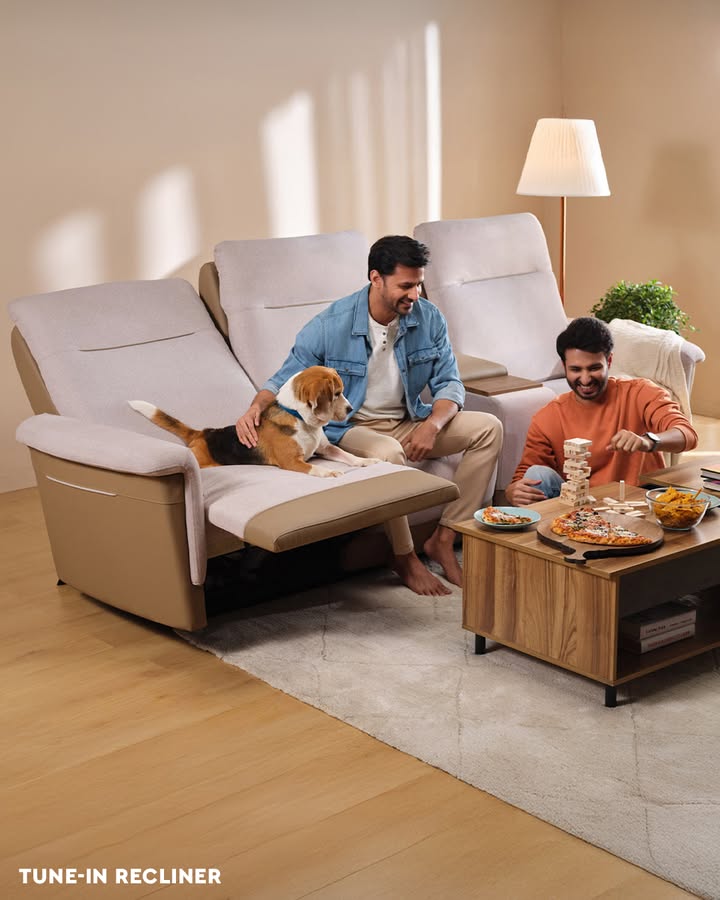 Tune In Recliner s comfort comes with extra room for good food and great company. To shop, visit bit