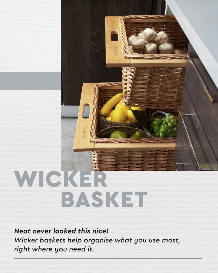 Tuck away everyday clutter with wicker baskets that keep your counters clean and your essentials close