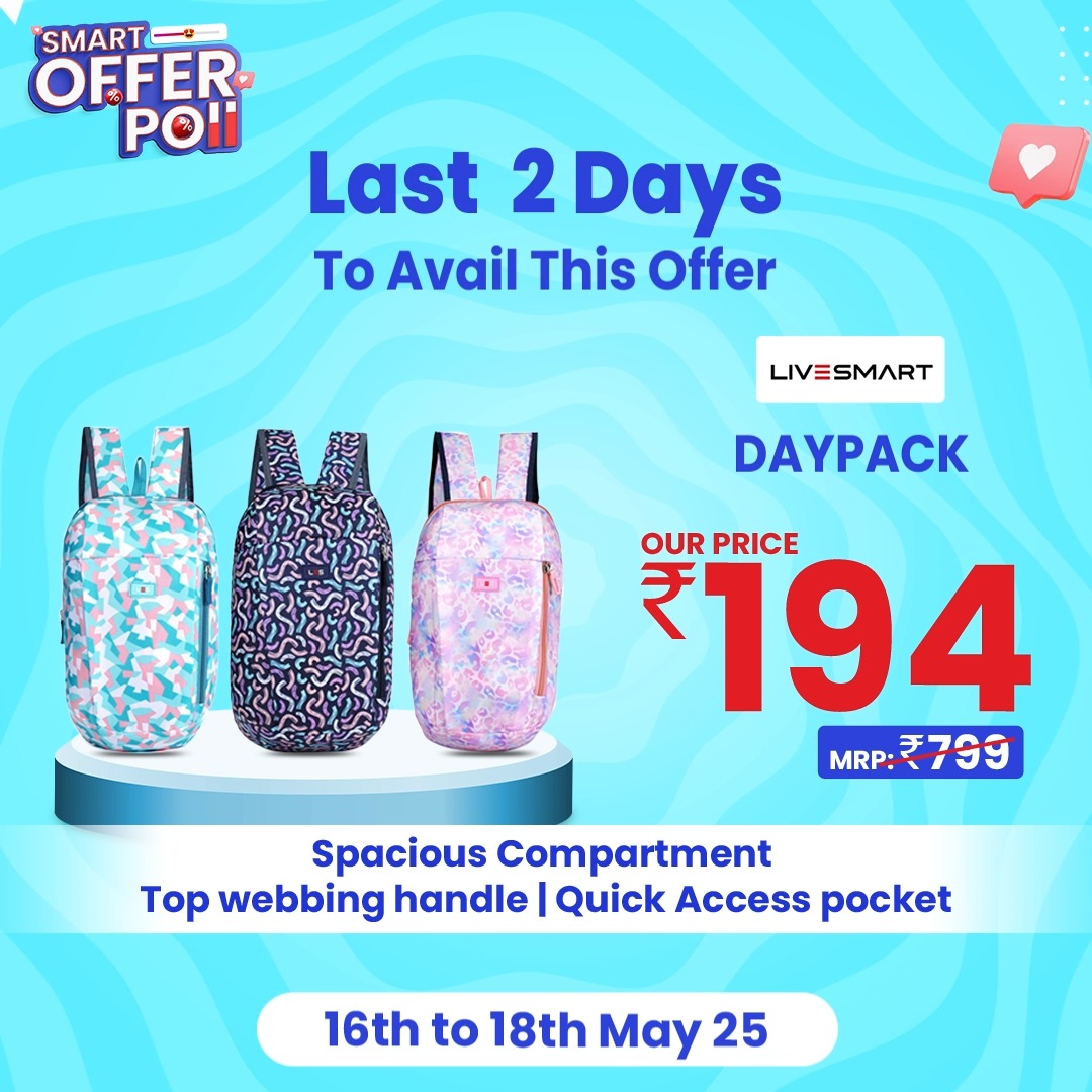 Get different styles of backpacks at lowest prices at SMART Bazaar. SMARTBazaar SmartOfferPoll Offers Discounts