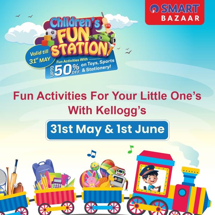 SMART Bazaar Children s Fun Station Fun activities by Kellogg s on 31st May 1st June at Delhi The best plan for Summer Vacations is here Participate in SMART Bazaar Children s Fun Station Fun activities for planned for your kids SMART Bazaar Children s Fun Station Fun activities by Kellogg s on 31st May 1st June at Delhi The best plan for Summer...