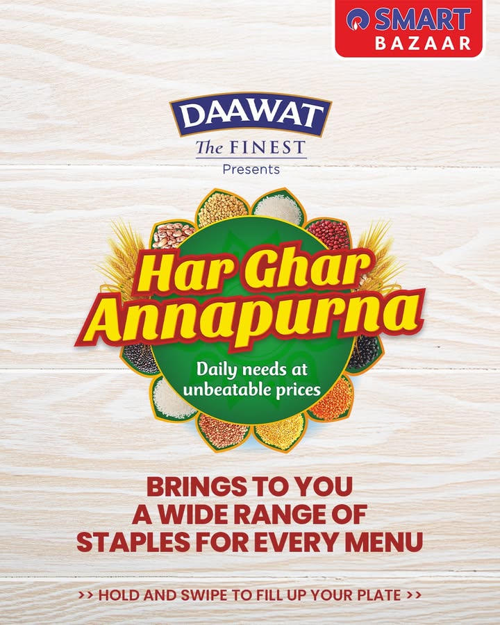 Staples that make every lunch richer. Every dinner warmer. From the finest dals to everyday rice, SMART Bazaar has everything your kitchen. SMARTBazaar HarGharAnnapurna Staples that make every lunch richer. Every dinner warmer