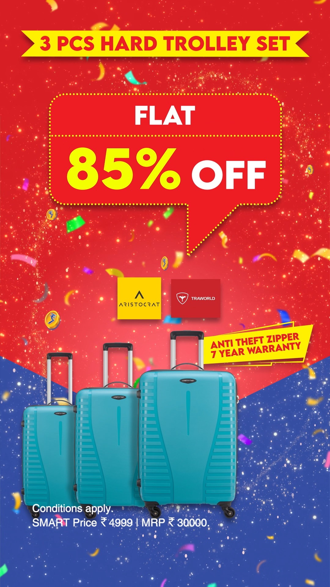 SMART Bazaar Full Paisa Vasool Sale mein Trolley Bags pe 85 OFF