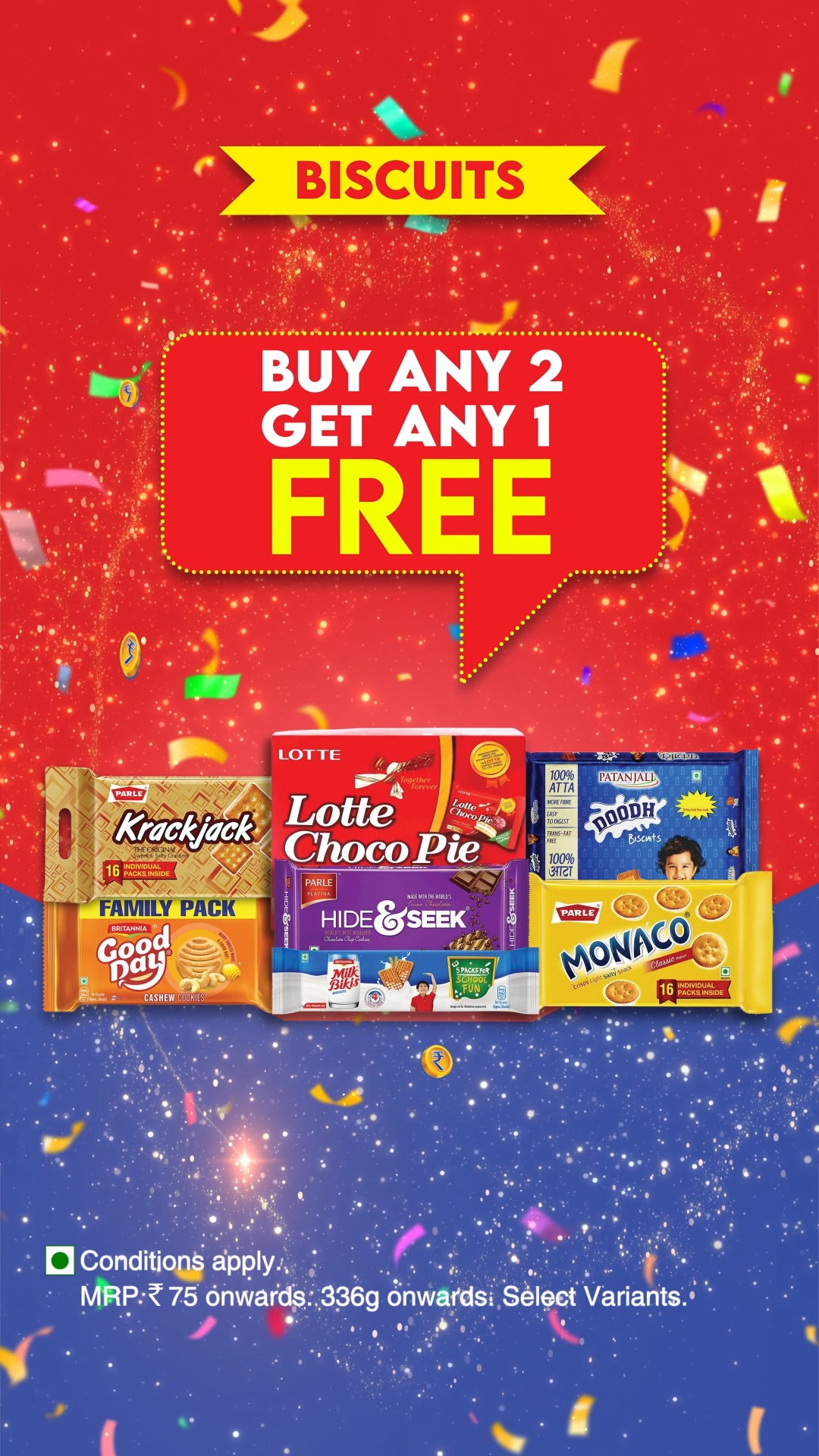 SMART Bazaar Full Paisa Vasool Sale mein biscuits par Buy any 2, get any 1 FREE