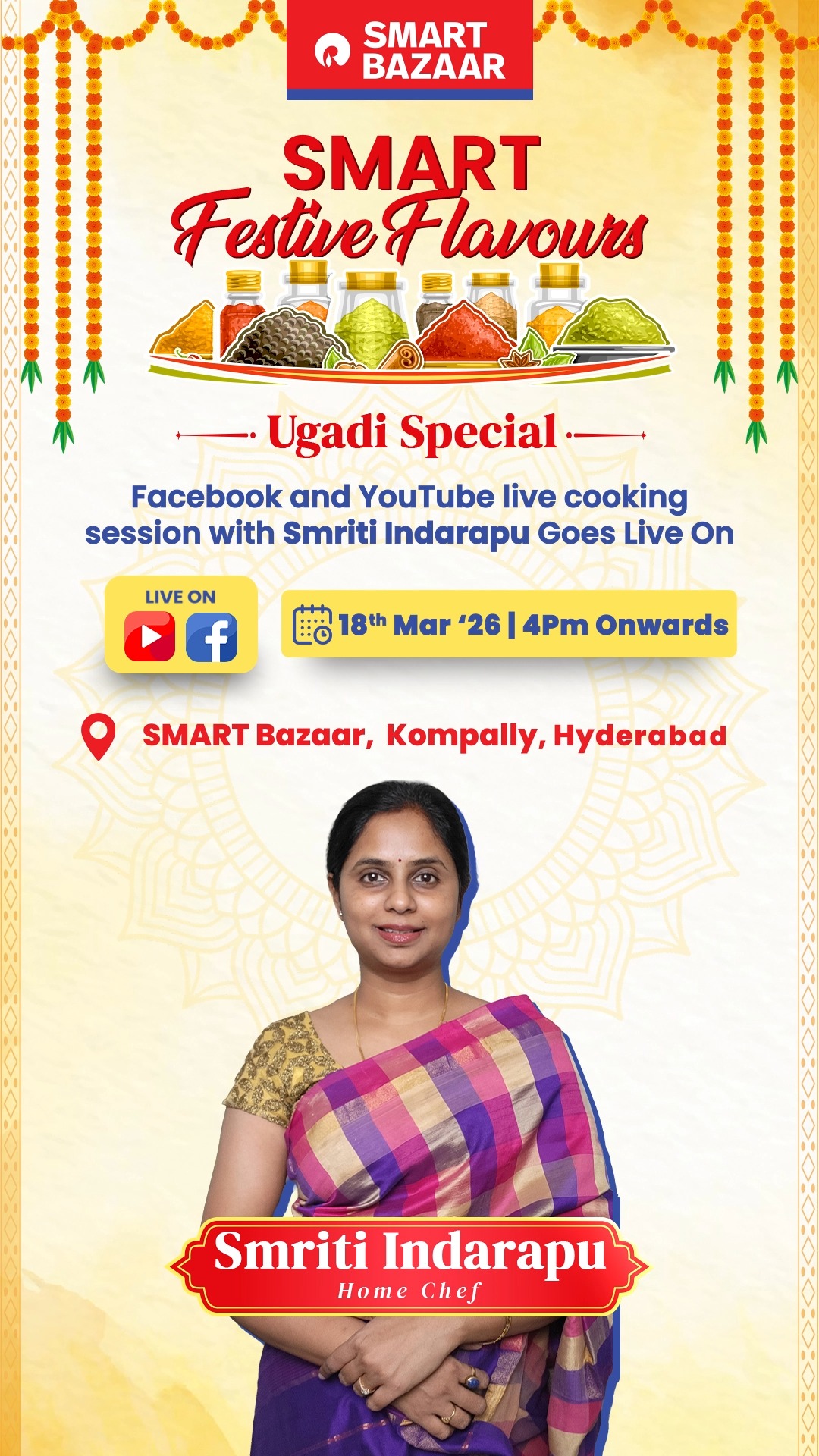 Ugadi celebrations just got more delicious Join us for a special live cooking session with Smriti Indarapu, where festive ...