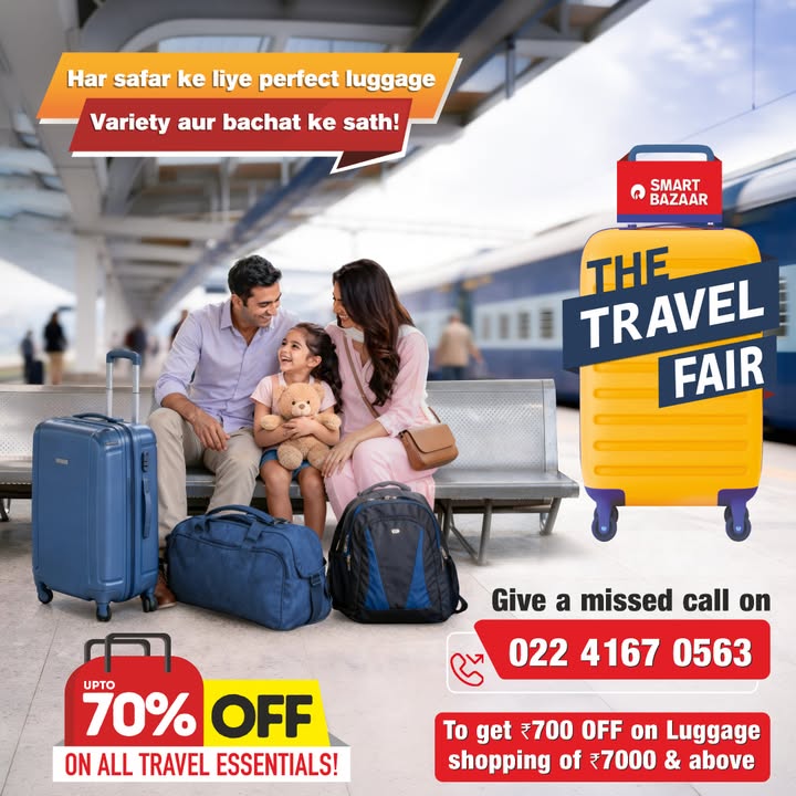 Give a missed call on 022 4167 0563 to get your coupon code Shop for luggage worth 7000 above, use the code save an...