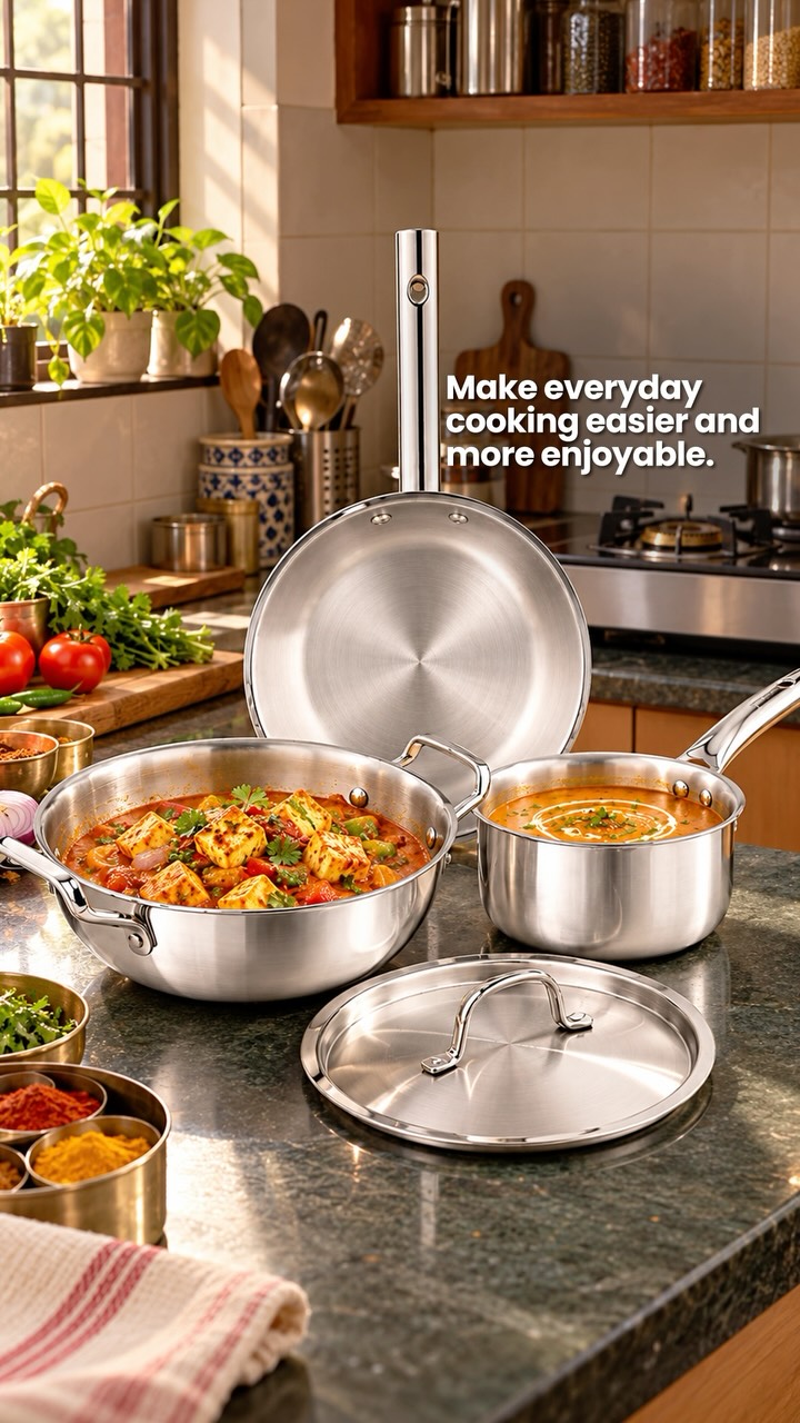 Good food starts with the right cookware The Bergner Tripro Triply 3pc Cookware Set features a 3 layer metal construction f...
