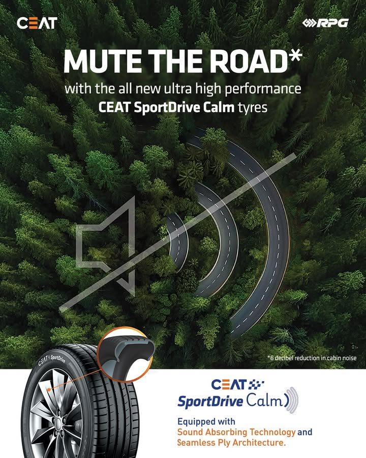 CEAT SportDrive CALM Tyres Crafted to MuteTheRoad so every journey feels like a calm escape Equipped with sound absorbin...