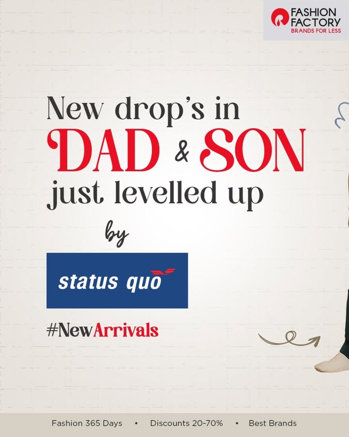 From cracking jokes to cracking looks, this duo is here to slay. The all new Dad Son collection by Status Quo just dropped Visit our nearest store to grab the deal now From cracking jokes to cracking looks, this duo is here to slay