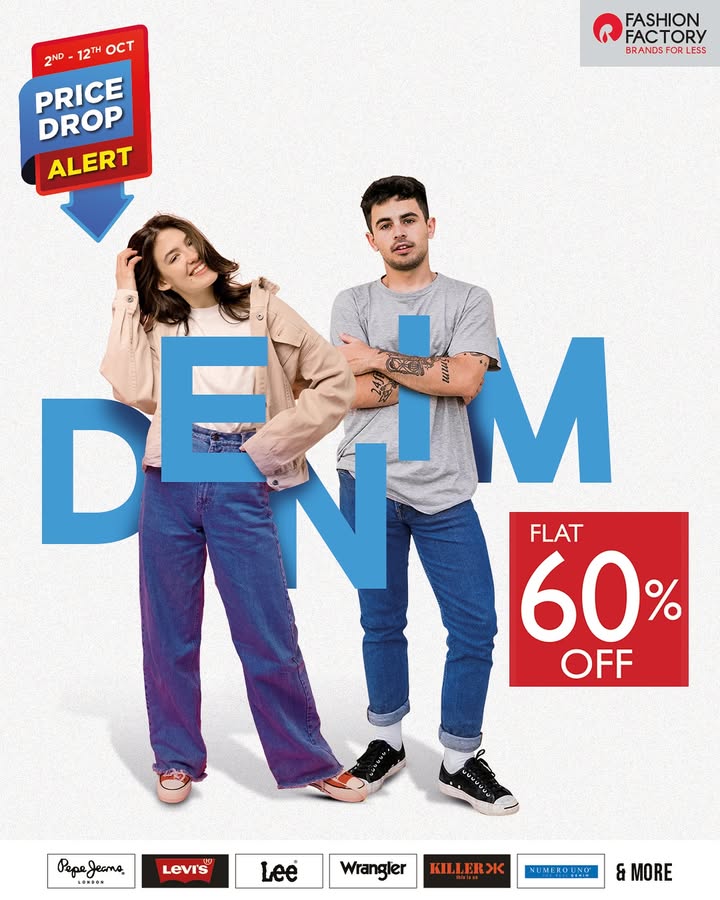 Your favorite pair of denims just got pocket friendly. Get Flat 60 OFF on Denims starting tomorrow, in store only T Cs apply. Base discount offer 53.75 6 Your favorite pair of denims just got pocket friendly