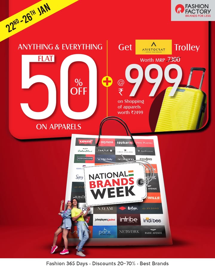 With 50 OFF on Apparels. Shop your heart out