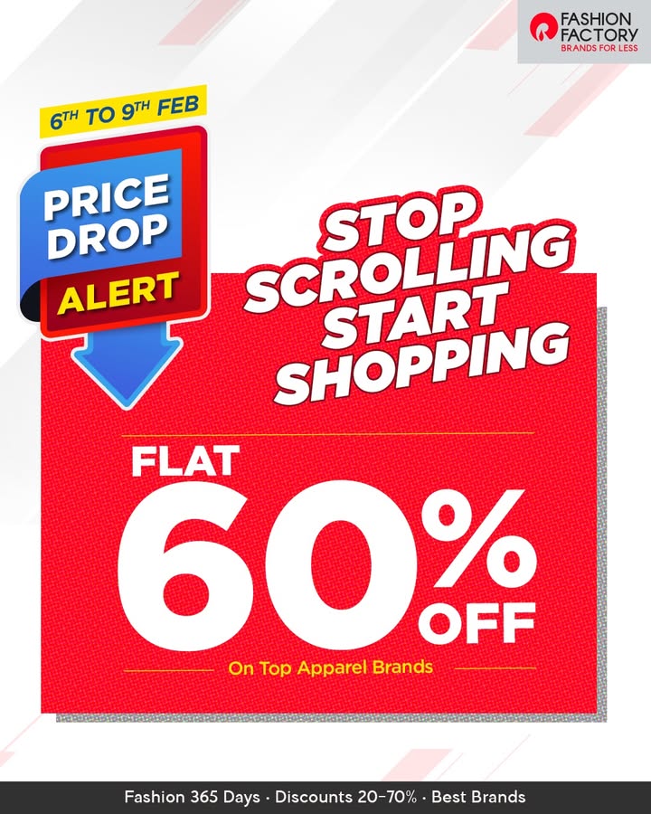 Prices slipped. Style didnt. Flat 60 OFF on Top apparel brands. T Cs Apply
