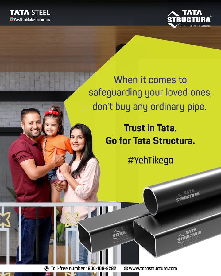 Your family s safety deserves the best. Not all steel pipes are built to last choose Tata Structura for durable railings, roof sheds, and more. Yeh Tikega... Saalon Saal Chalega. YehTikega TataStructura SteelPipe Balcony Railing roofshed Your family s safety deserves the best