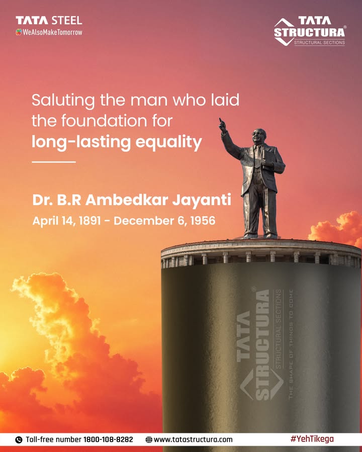 Saluting the visionary who laid the blueprint for a just and equal India. Dr. B.R. Ambedkar s legacy stands tall just like the structures we build. AmbedkarJayanti TataStructura YehTikega EqualityForAll StructuralStrength Saluting the visionary who laid the blueprint for a just and equal India. Dr. B.R