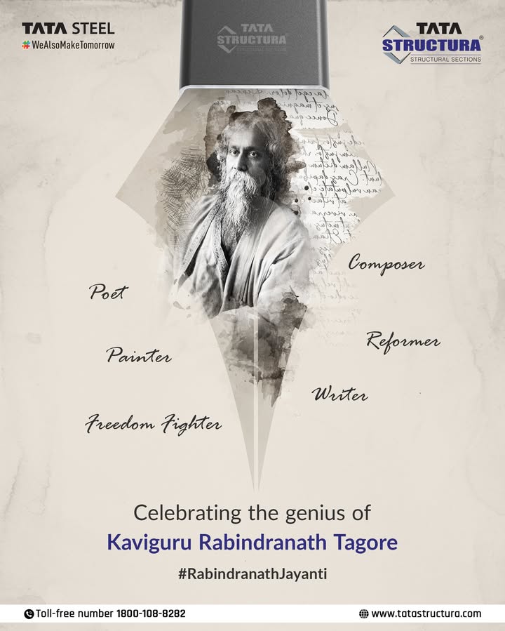 Honouring the timeless genius of Kaviguru Rabindranath Tagore A poet, a pioneer, a pillar of inspiration RabindraJayanti pachishebaisakh RabindranathTagore TataStructura YehTikega WeAlsoMakeTomorrow Honouring the timeless genius of Kaviguru Rabindranath Tagore A poet, a pioneer, a pillar of inspiration ...