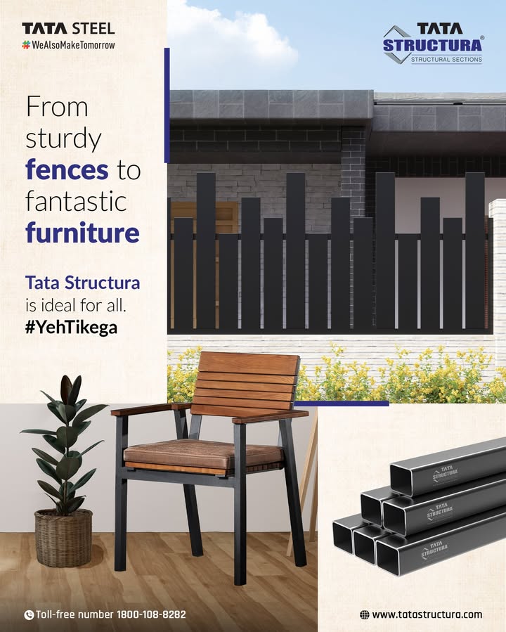 Style, security longevity. Tata Structura steel pipes are ideal for a diverse range of applications in your home. YehTikega TataStructura SteelPipe TataSteel WeAlsoMakeTomorrow Style, security longevity. Tata Structura steel pipes are ideal for a diverse range of applications in your home
