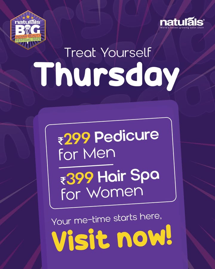 Its Treat Yourself Thursday Pedicure for Men 299 Hair Spa for Women 399 Dont wait for the weekend