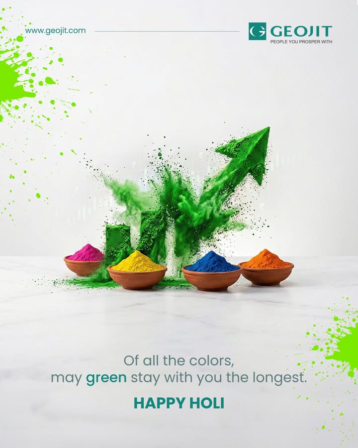 Wishing you a vibrant festival filled with growth, prosperity, and new opportunities. Happy Holi from Geojit . . 