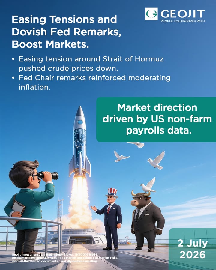 Indian markets ended higher as easing tensions pushed crude prices lower and dovish Fed remarks reinforced expectations of m...