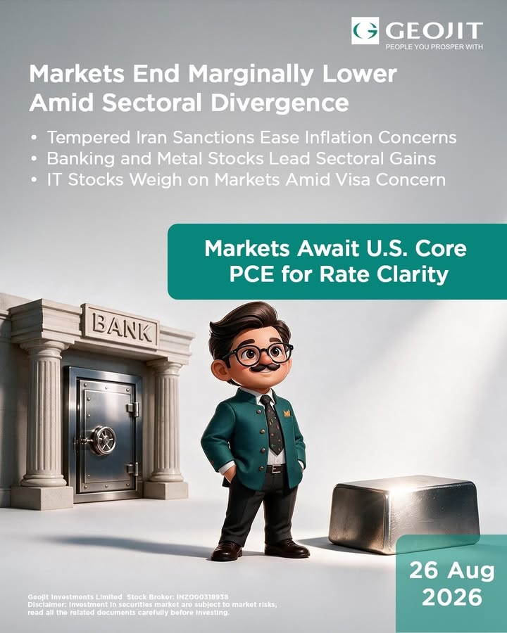  Markets ended marginally lower as gains in banking and metal stocks were offset by weakness in IT