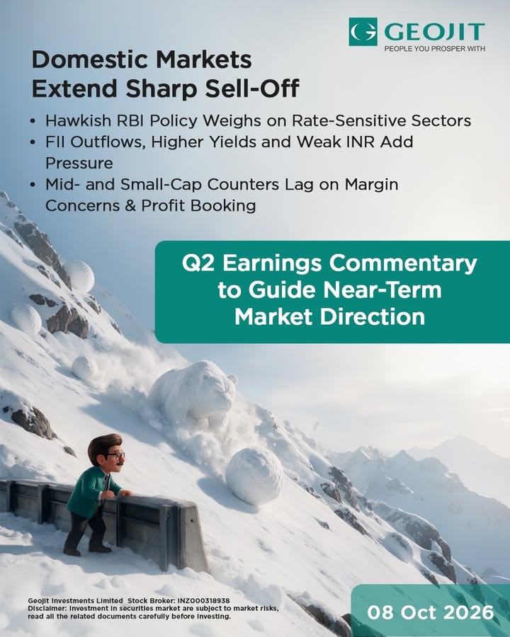  Domestic markets remained under pressure as hawkish RBI policy, persistent FII outflows, higher bond yields and a weake...