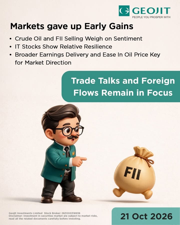 Indian equities gave up strong early gains as elevated crude oil prices and continued FII selling weighed on investor s...