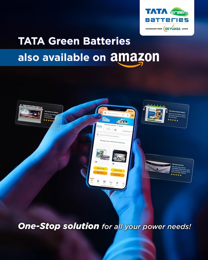The power you trust is just a click away. TATA Green Batteries is available on Amazon with a complete range designed for every ride, every home and every journey The power you trust is just a click away