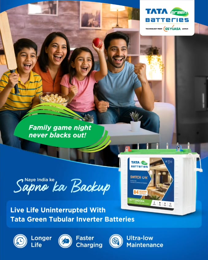 Enjoy every game night, every family moment uninterrupted With Tata Green Tubular Inverter Batteries, experience longer l...