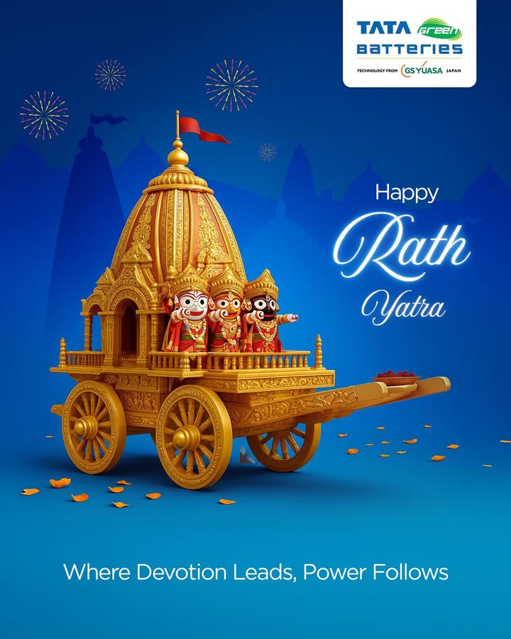 As the divine wheels roll forward, let unwavering power lead the way. Wishing you a spirited and seamless Rath Yatra. TataGreenBatteries RathYatra2025 PoweringDevotion NayeIndiaKiNayiBattery As the divine wheels roll forward, let unwavering power lead the way. Wishing you a spirited and seamless Rath Yatra