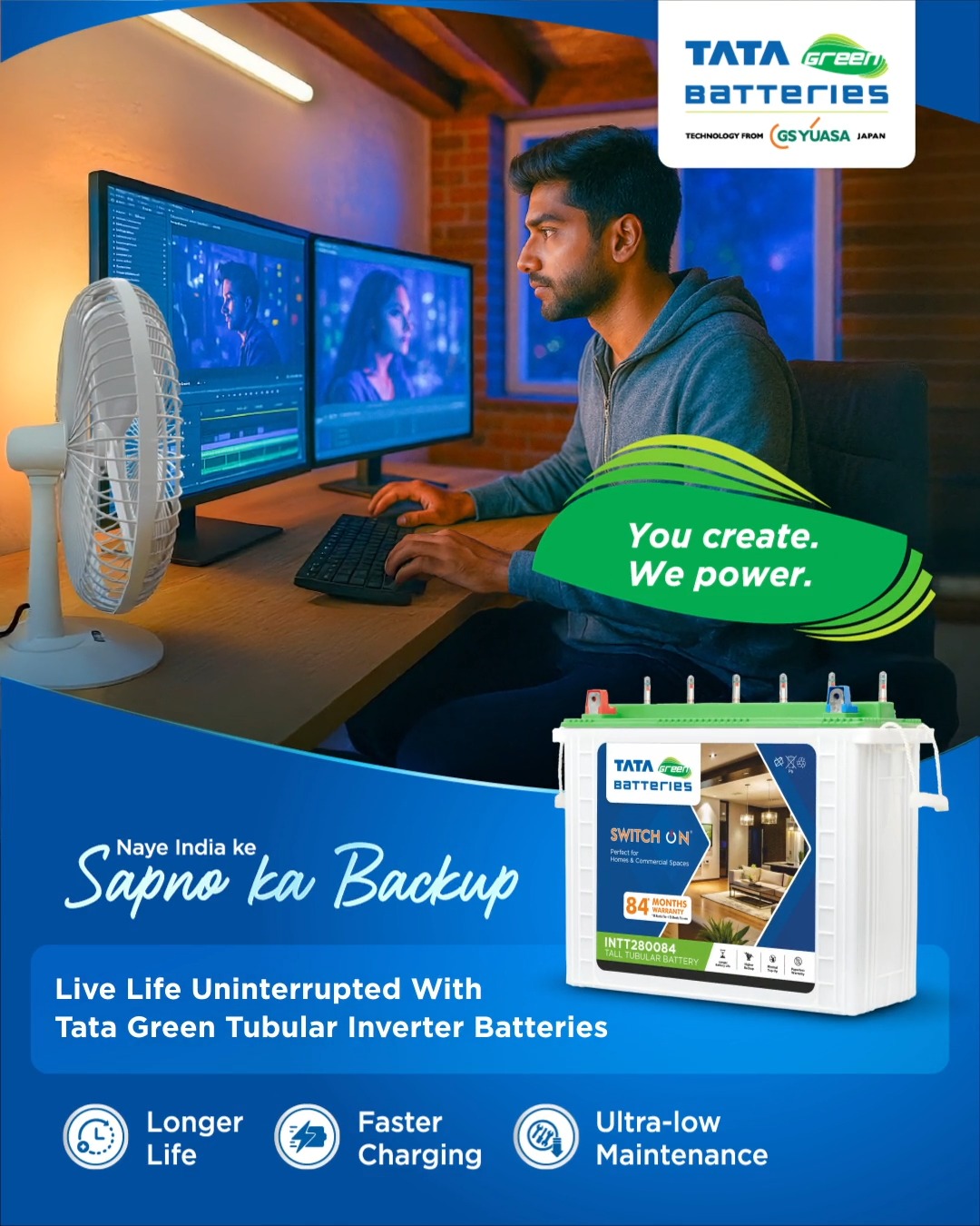 Power cuts interrupting your content Stay unstoppable with Tata Green Batteries Naye India ke sapno ka backup To know ...