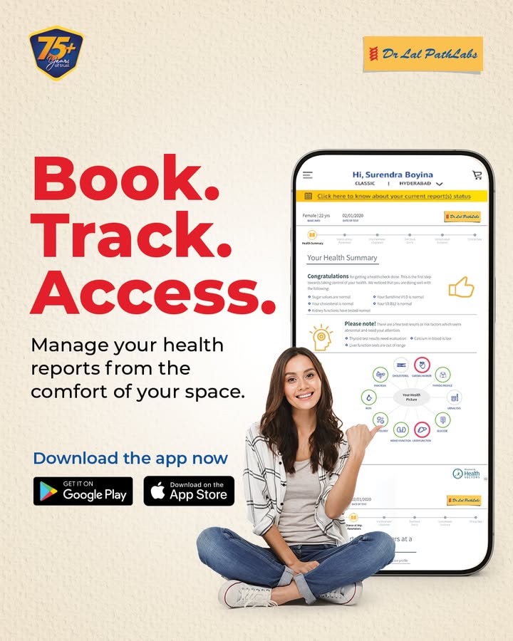 Take charge of your health with just a few taps. Book tests, track progress, and access your reports anytime and anywhere through the Dr Lal PathLabs app. SmartReport DrLalPathLabs HealthCheck HealthReport Diagnostics BharatKaVishwas trust Take charge of your health with just a few taps