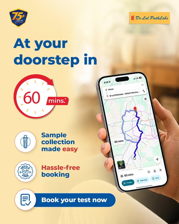 With sample collection in 60 minutes, Dr Lal PathLabs brings testing to your doorstep, so you can get it done without disrup...