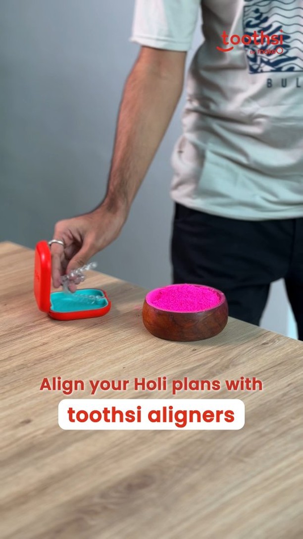 Iss Holi, rang barasne do Braces Sticky sweets Food struggles Not your problem With toothsi invisible aligners, ju...