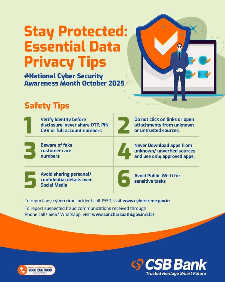 October is NationalCyberSecurityAwarenessMonth Protect your personal and financial information by following these essential...