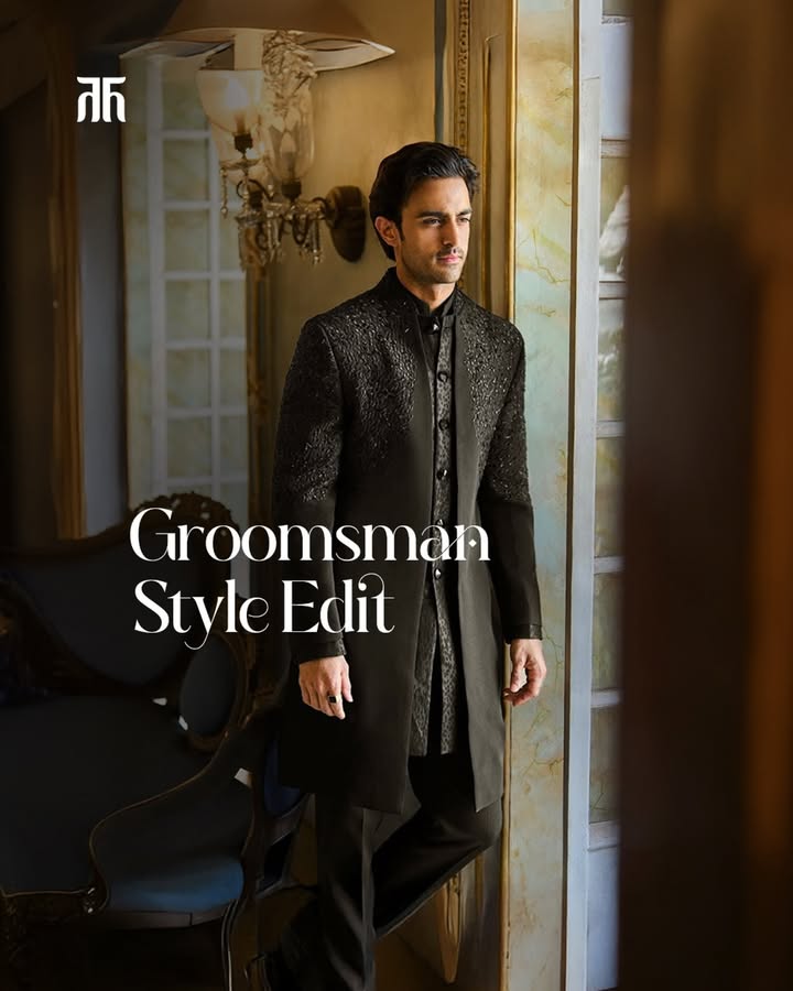 A black sequined Indo Western jacket takes center stage, sleek, statement making, and made for the spotlight