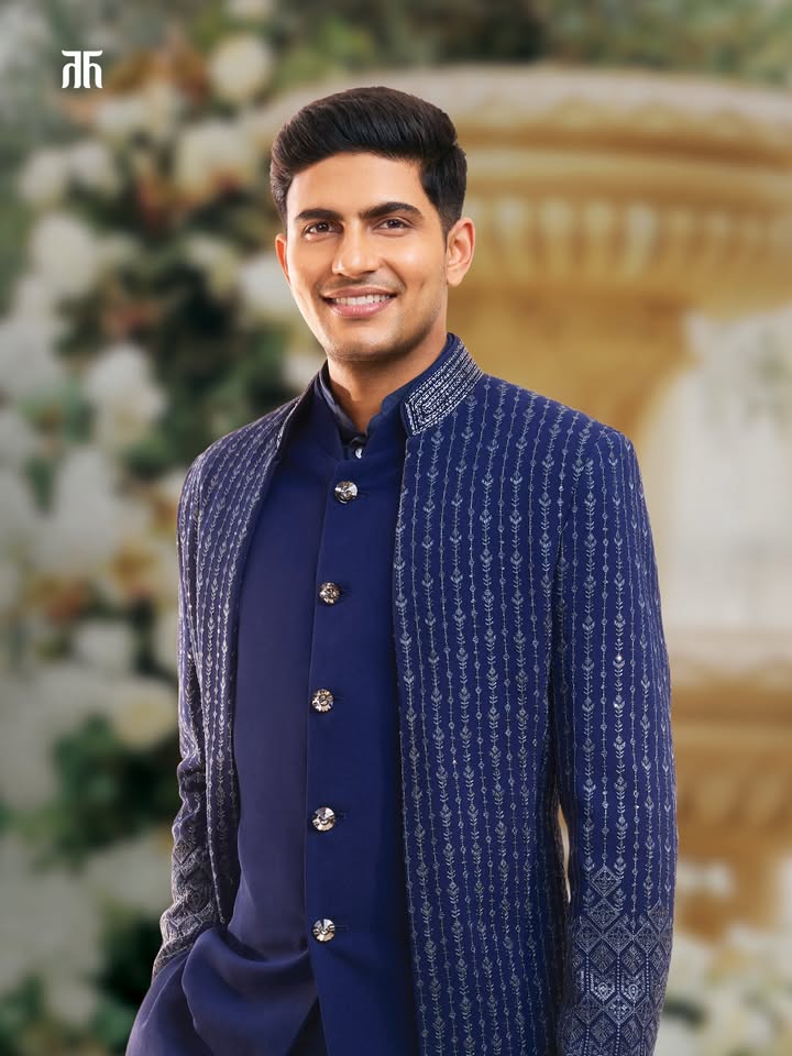  shubmangill steps out in Tasvas tailored Indo western, crafted in lightweight georgette for comfort that moves with you