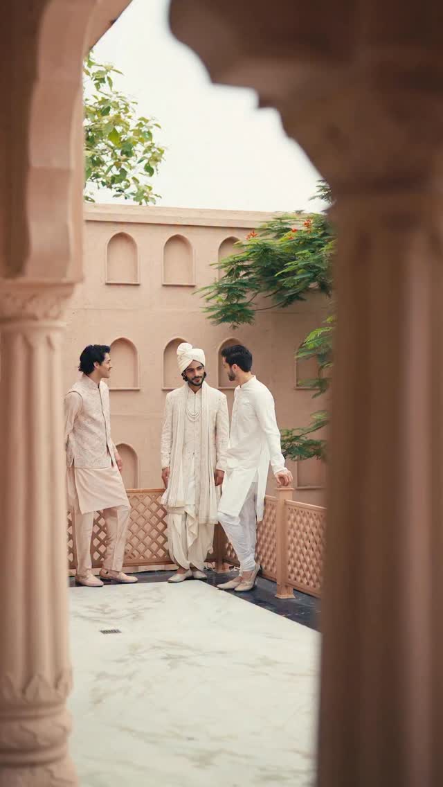 The day feels different when youre not going through it alone A comfortable, pearl detailed sherwani that keeps you relaxe...