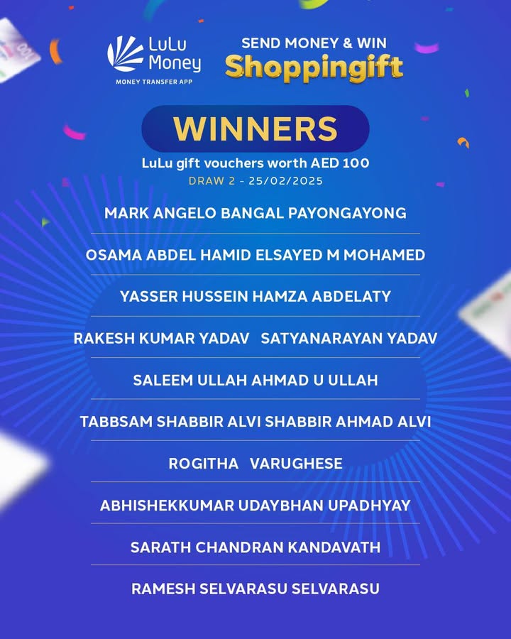 Congratulations to the 30 winners of SEND MONEY WIN SHOPPINGIFT second draw LuLuMoney Promotion Congratulations Winn...