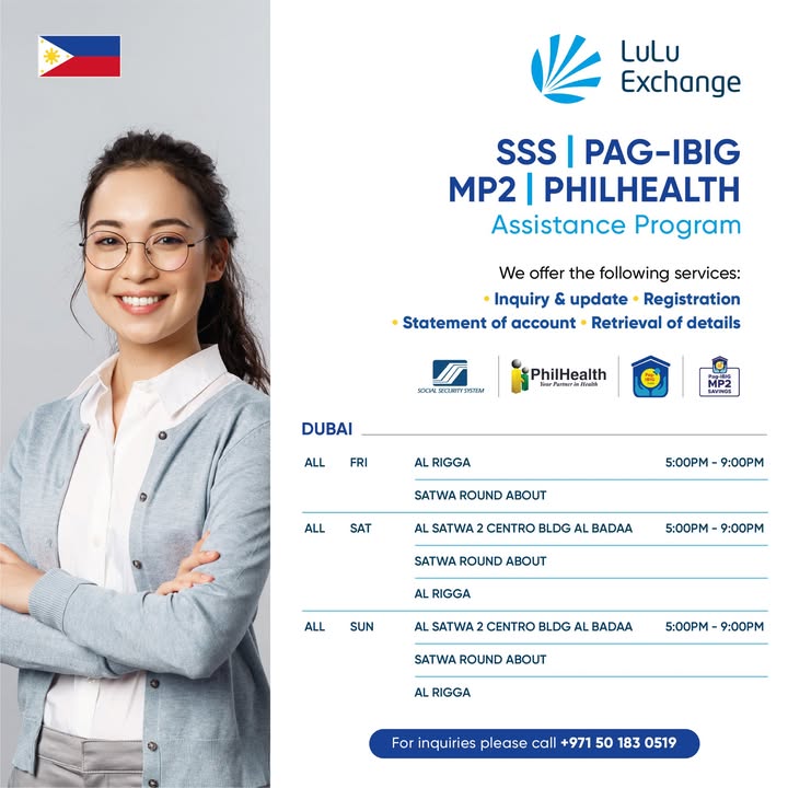 , For your SSS, PhilHealth and Pag IBIG MP2 inquiries, please visit our branches on the following dates and times , For your SSS, PhilHealth and Pag IBIG MP2 inquiries, please visit our bra...