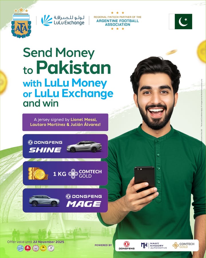 Send Money to Pakistan via LuLu Exchange Send money via the LuLu Money App or any LuLu Exchange branch before 22nd Nov 2025 and stand a chance to win Dongfeng Shine Over 260 winners will get ComTech Gold through fortnightly draws ... Send Money to Pakistan via LuLu Exchange Send money via the LuLu Money App or any LuLu Exchange branch before 22nd ...
