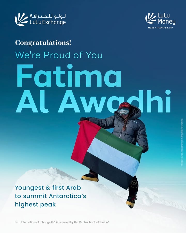 Congratulations to Fatima Al Awadhi, the youngest and first Arab to summit Antarctica s highest peak at the age of 18