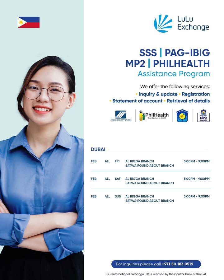 Dear Kabayans, For your SSS, PhilHealth and Pag IBIG MP2 inquiries, please visit our branches on the following dates and ti...