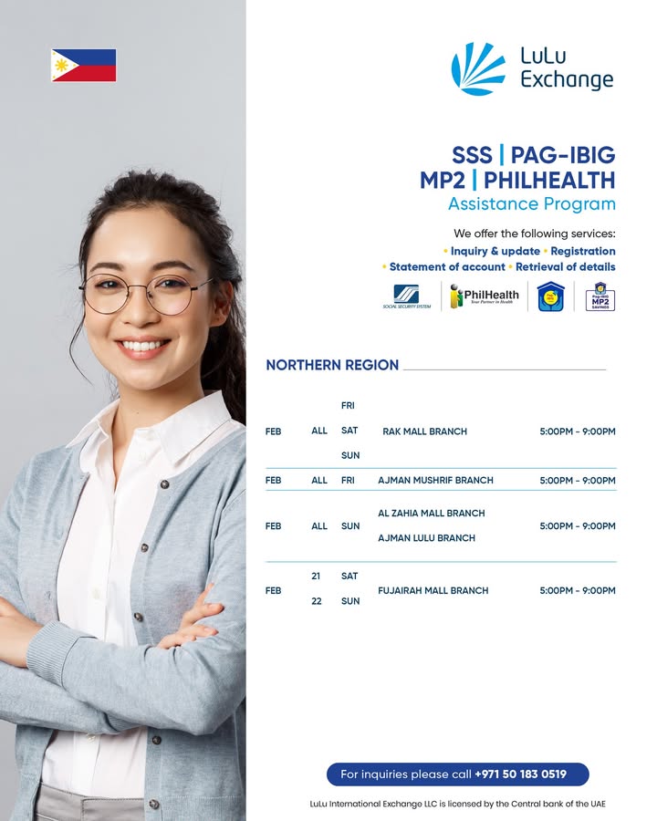 Dear Kabayans, For your SSS, PhilHealth and Pag IBIG MP2 inquiries, please visit our branches on the following dates and ti...