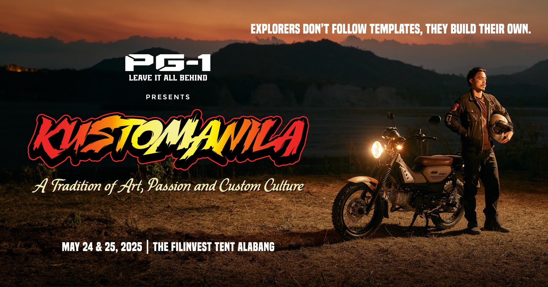 Are you ready to LeaveItAllBehind Take on the PG 1 Test Ride at PG1xKUSTOMANILA today at The Filinvest Tent, Alabang ...