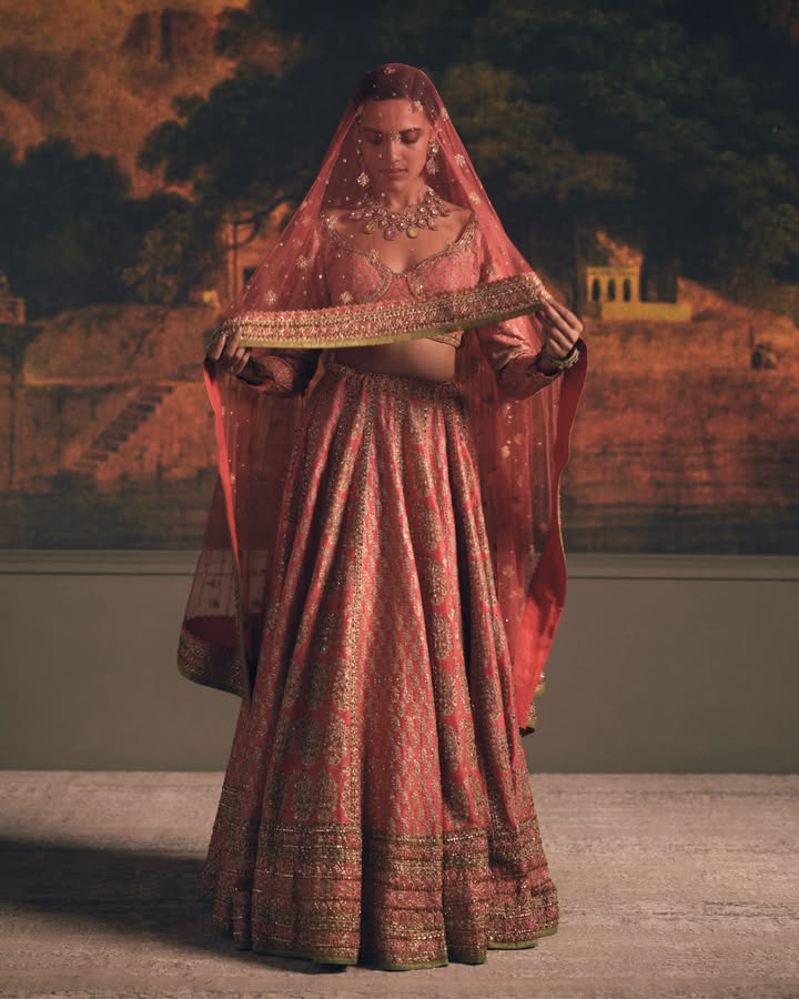 Ritu Kumar Wedding Collection The Floral Kaleidoscope lehenga brings together intricate block prints and floral motifs, re...
