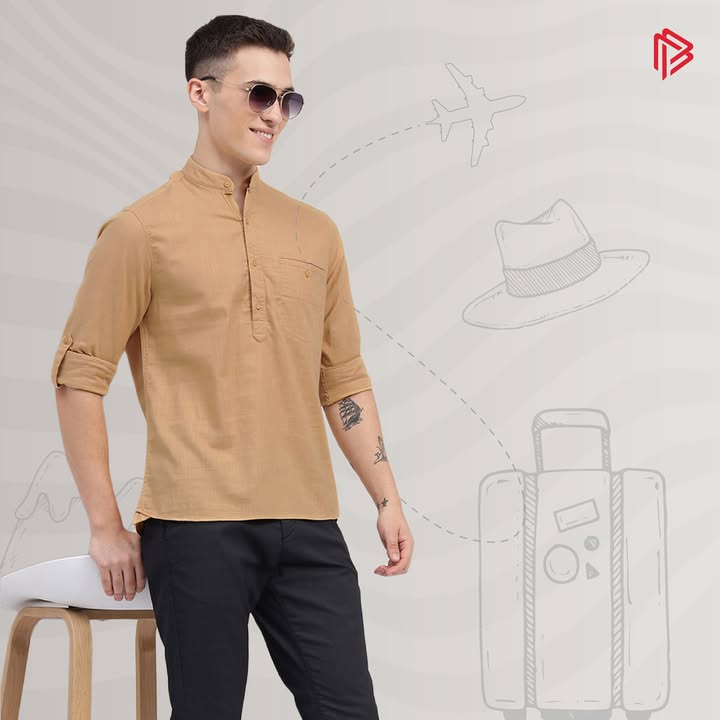 From airport strolls to caf chills our mandarin collar shirt is your go to for travel ready style and all day comfort