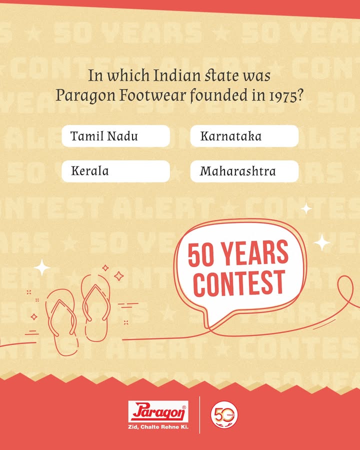 How well do you know your favourite footwear brand Participate in Paragons 50 Years Contest and stand a chance to win a trendy pair of Paragon footwear Follow these simple steps Like, follow share this post on your story Comment your ans... How well do you know your favourite footwear brand Participate in Paragons 50 Years Contest and stand a chance to win ...