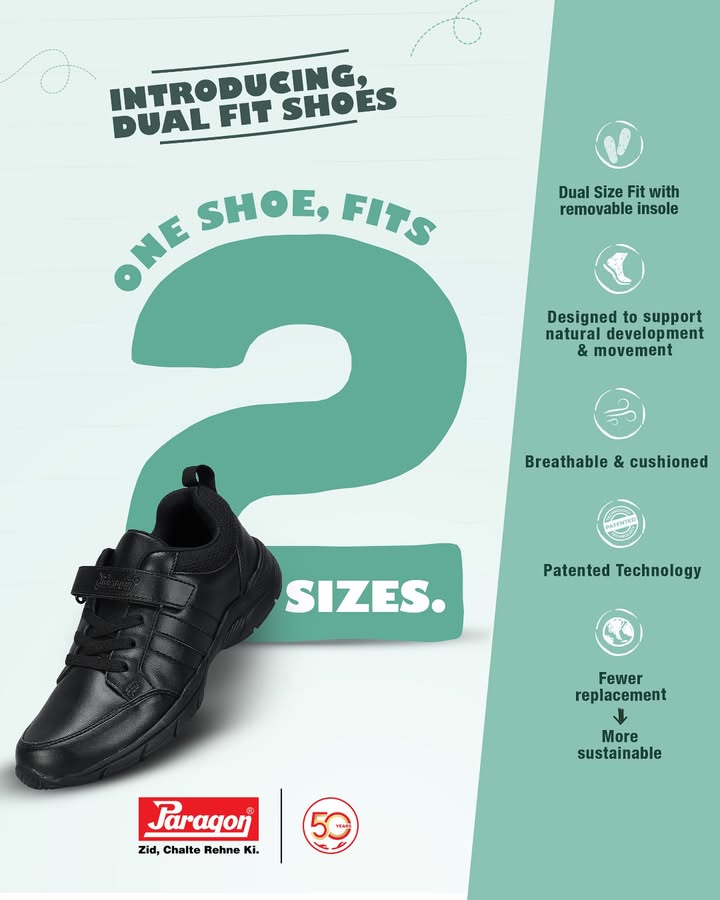 Introducing Paragons limited edition dual size school shoes, built to accommodate one size up as your child grows. Paragon ParagonComfort ParagonFootwear ParagonSchoolShoes 50YearsOfParagon ZidChalteRehneKi Introducing Paragons limited edition dual size school shoes, built to accommodate one size up as your child grows