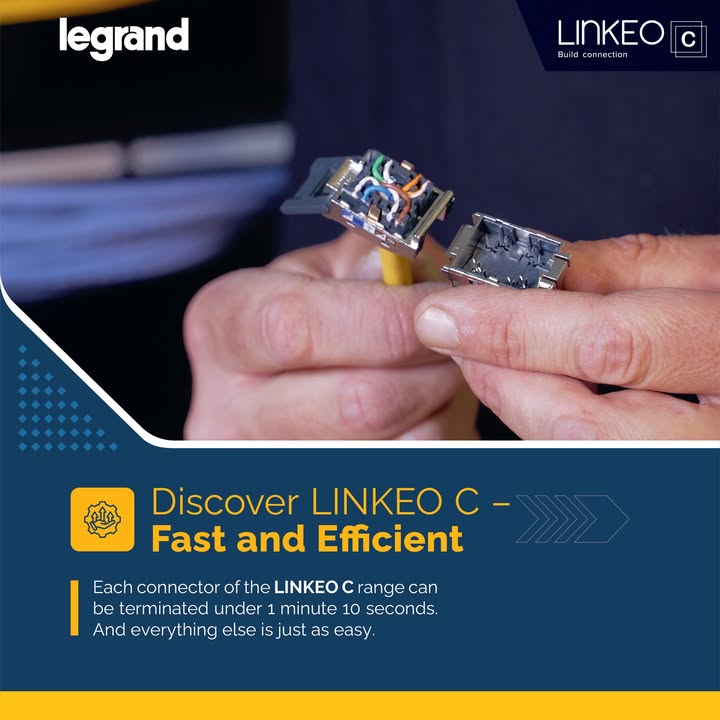 Connect. Disconnect. Repeat. With LINKEO C, speed meets simplicity. The LINKEO C keystone connector simplifies every stage of installation and maintenance Connect. Disconnect. Repeat. With LINKEO C, speed meets simplicity