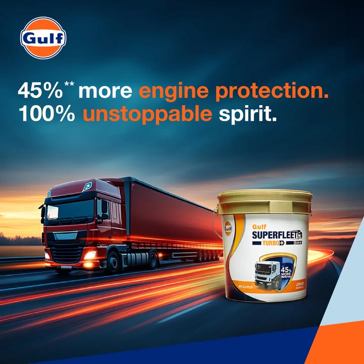 Trust Gulf Superfleet Turbo 15W 40 for up to 45 more engine protection, keeping your turbocharged trucks and buses alwa...