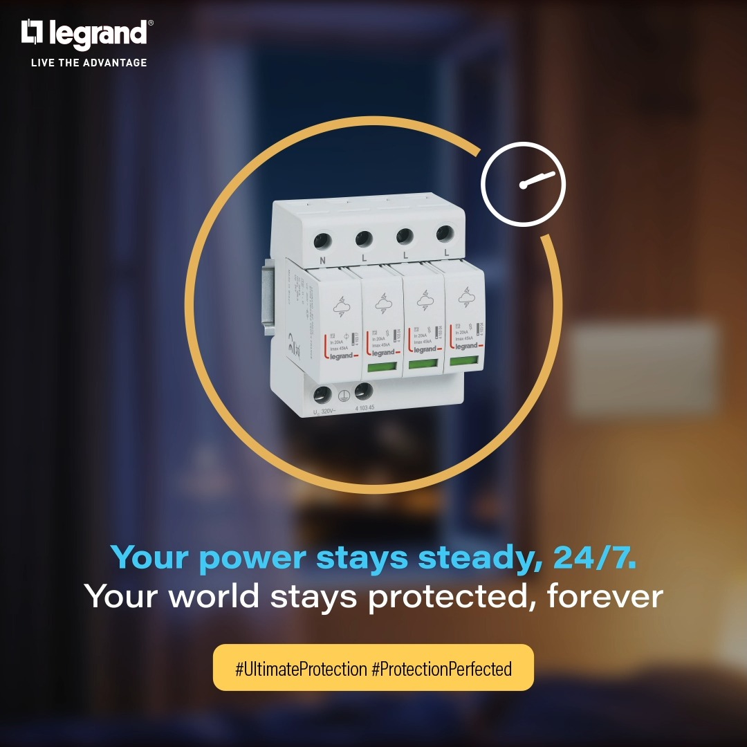 With Legrand SPDs, electrical protection is always active, silently guarding your spaces from every surge, ensuring uninterr...